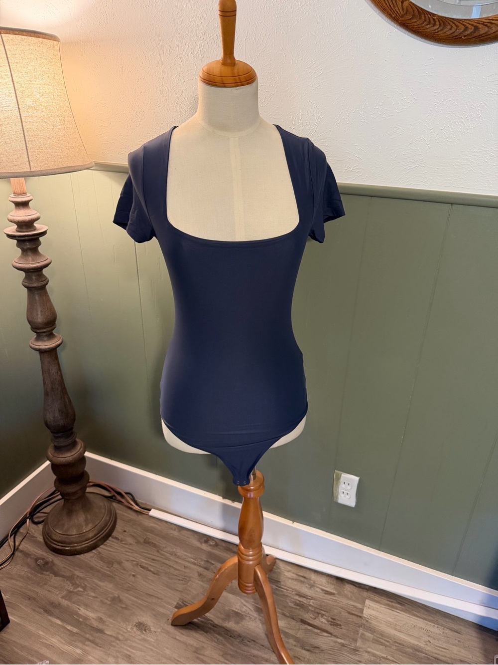 Abercrombie & Fitch Navy Square Neck Short Sleeve Bodysuit